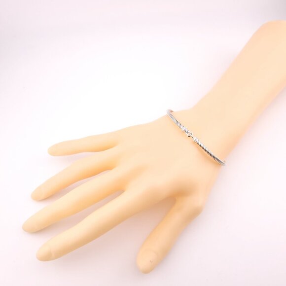 David Yurman Sterling Silver Classis Cable 3mm Diamond Buckle Bangle Bracelet - Picture 5 of 11